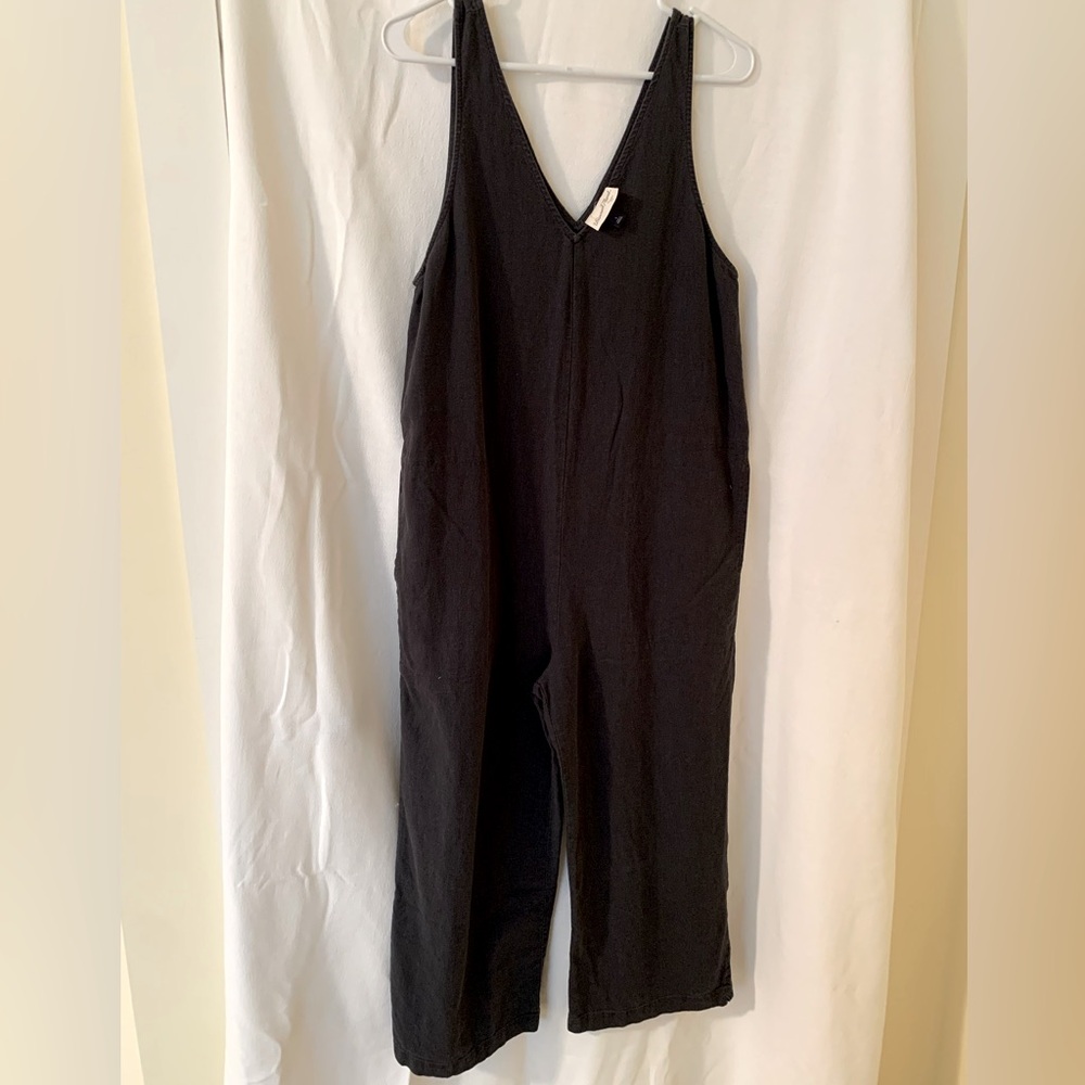 Heather Navy Wide Leg Jumpsuit Romper - Linen and Polyester